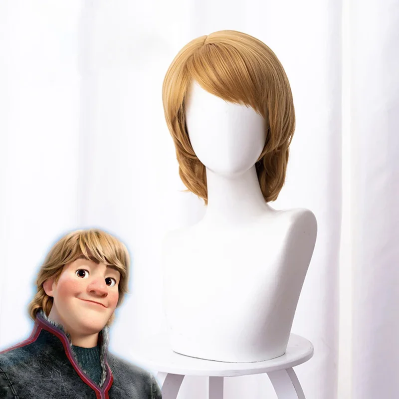 Men Adult Wig with Free Cap Costume Accessories Ice Kristoff Heat Resistant Synthetic HairCosplay Wig 35cm Length Straight