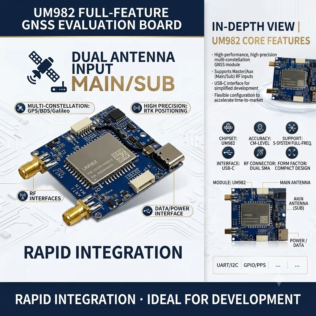 GPS-RTK Module UM982 Dual-Antenna Directional Positioning 4G Ntrip Development Board LTE TF Module GPS Development Board