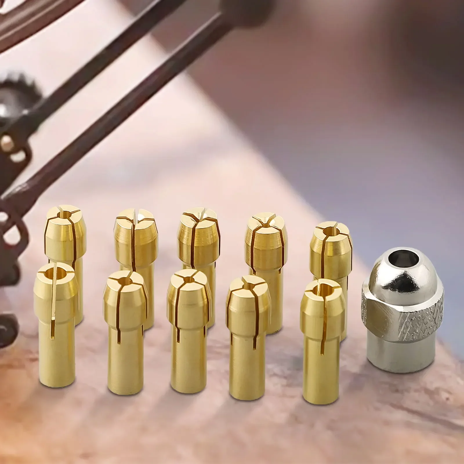 11pcs Brass Drill Chuck Collet Bit Set 0.5mm-3.2mm Shank Screw Nut Holder Replacement Parts For Dremel Rotary Tool Power Tools