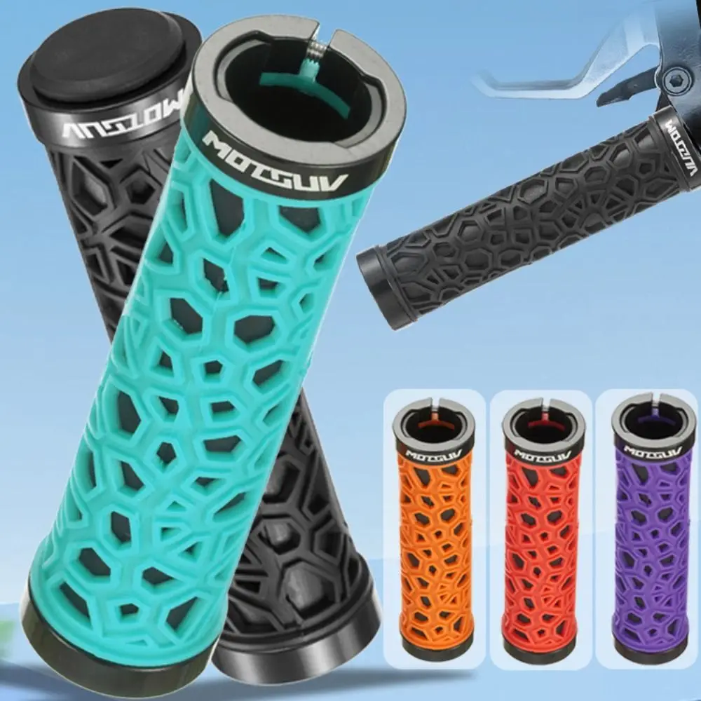 1Pair Non-slip Bicycle Handle Grip Rubber Bilateral Lock Bicycle Handlebar Cover Double-sided Diamond Pattern