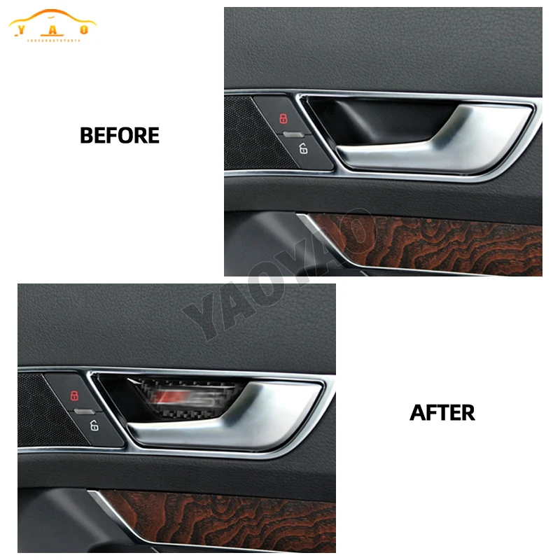 Carbon Fiber Door Handle Door Bowl Trim Stickers Cover For Audi A6 C6 2005-2011 2006 2009 2008  Car Interior Accessories