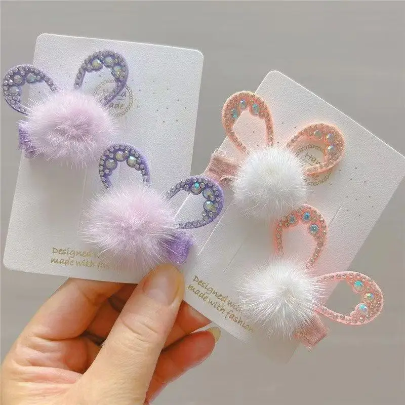 

Diamond Pompon Plush diy Handmade Hair Accessories Rhinestone Cloth Patch Cat's ears Rabbit Ear Accessories Hairpin