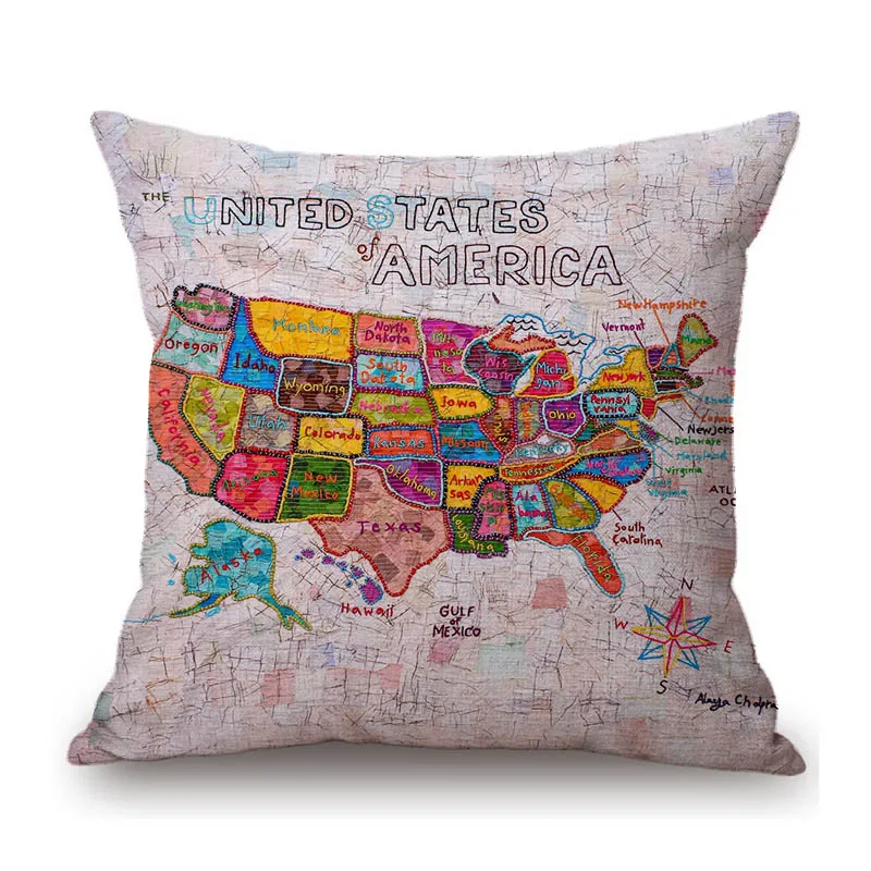 Retro US Map Route 66 Cafe Bar Chair Seat Cushion Cover Patroitism National Day Home Decoration Linen Sofa Throw Pillow Case