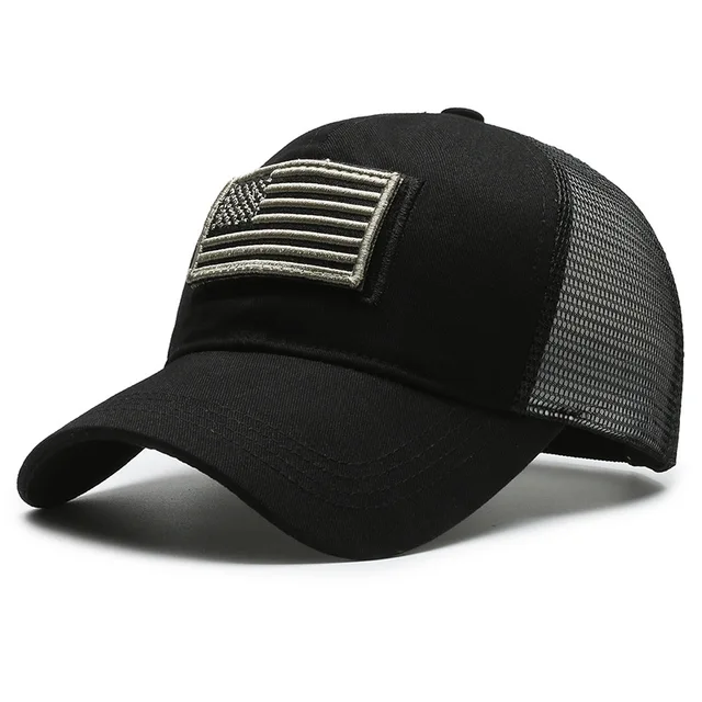 Mesh-Back Baseball Cap with American Flag Patch – Adjustable Trucker Cap, Black / Blue / Green / Khaki – view 5