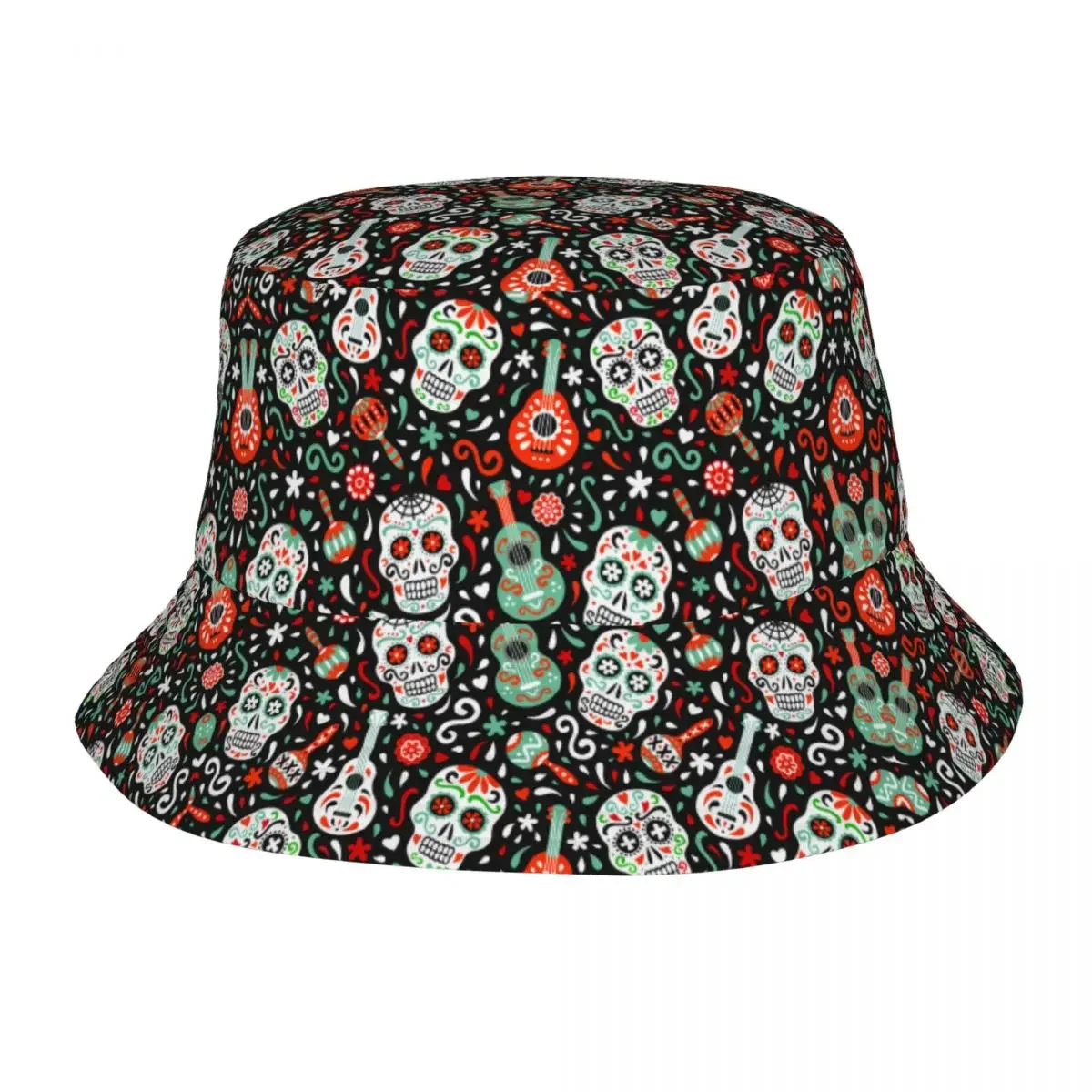 Custom Day Of The Dead Sugar Skull Bucket Hats Women Men Fashion Summer Beach Sun Mexican Skeleton Gothic Fisherman Cap