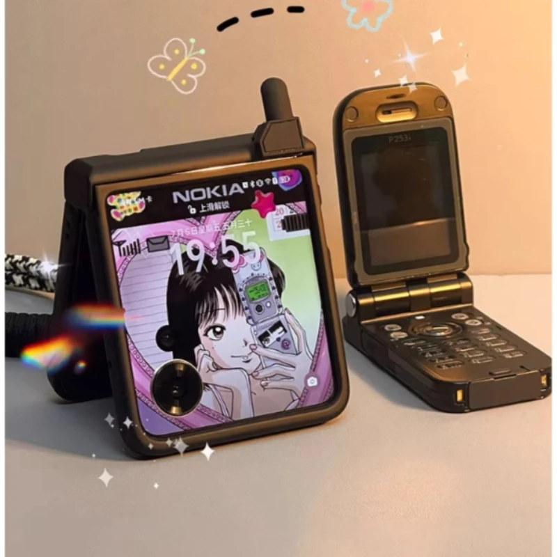 Funda con Diseño de Teléfono Retro para Samsung Galaxy Z Flip 3 4 5 6 7, para Motorola Razr 40 50 60 70 Ultra, Xiaomi Mix Flip 2