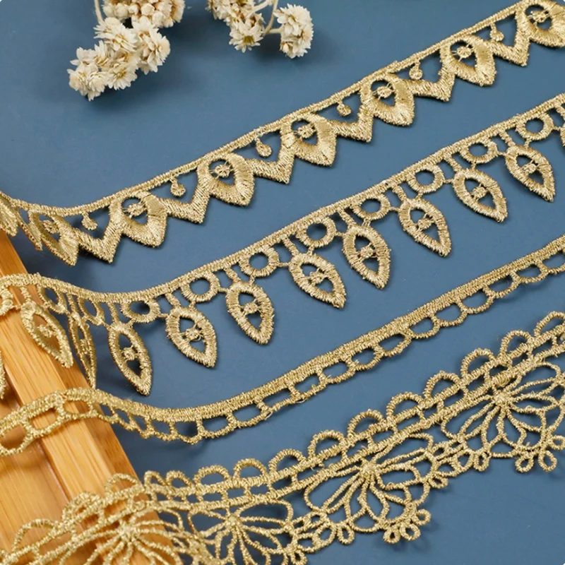 1 Yards Hollow Lolita Lace Ribbon Gold Silver Thread Embroidery Lace Trim DIY Garment Dress Sewing Accessories