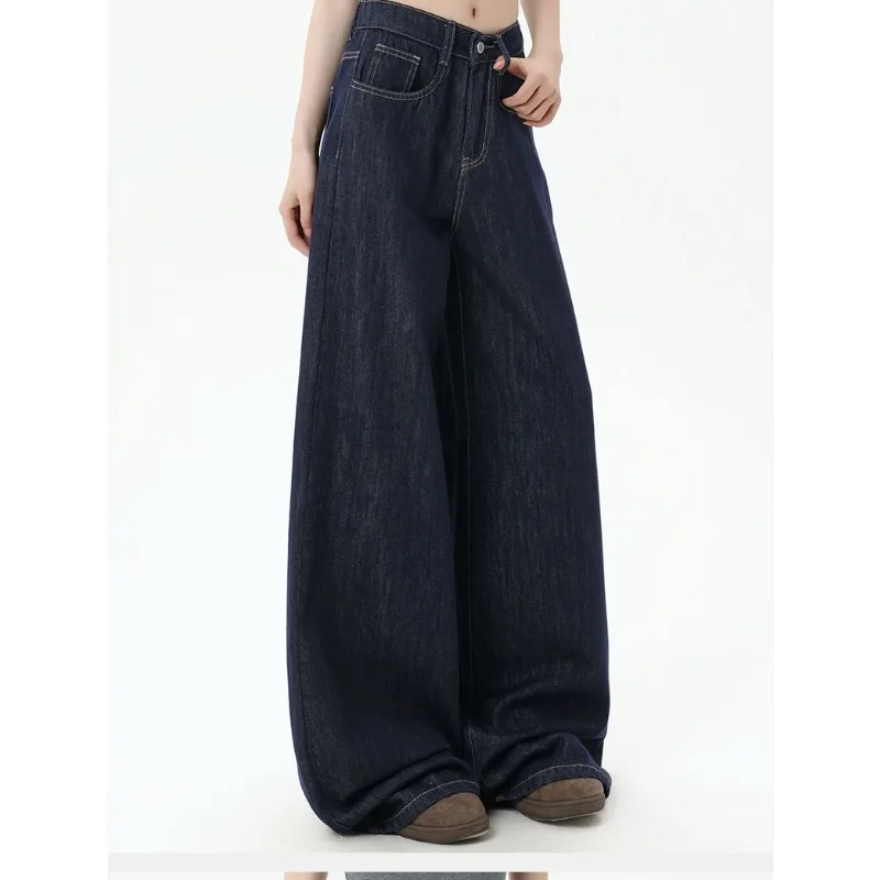 Women High Waist Wide Leg Jeans Loose Drapey Slim Hide Fat Denim Straight Casual Long Trousers