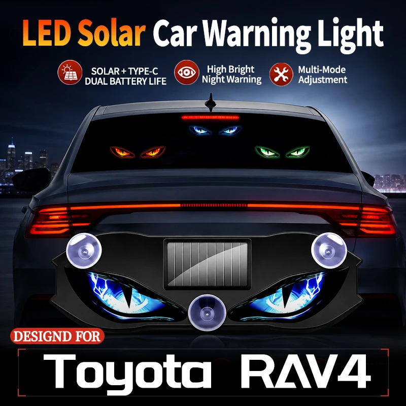 Fits For Toyota RAV4 New Car Devil Eye Solar Vibration Sensor Dynamic LED Light Creative Car Ambient Light USB Rechargeable