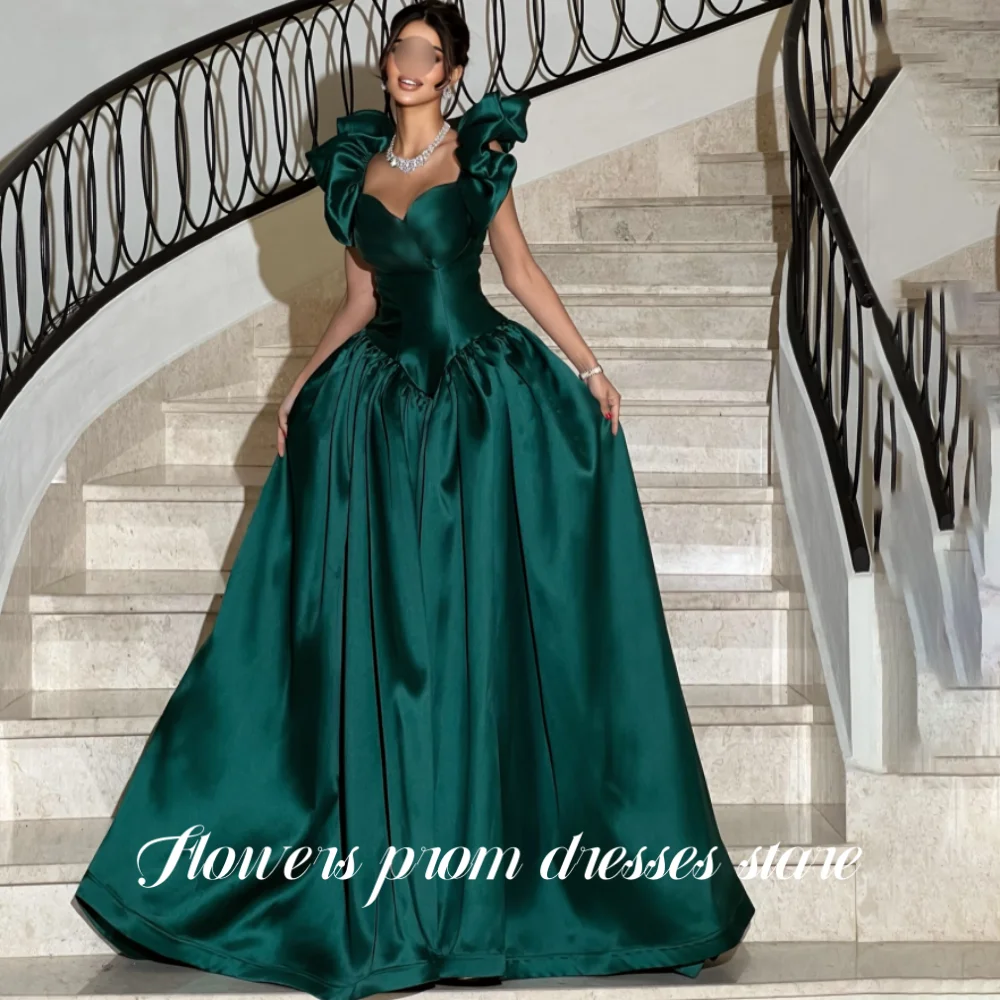

Flowers Green Party Dress with Ruched A-Line Night Dresses Scoop Pleats Sleeveless Prom Dress for Woman 프롬 드레스 Customized