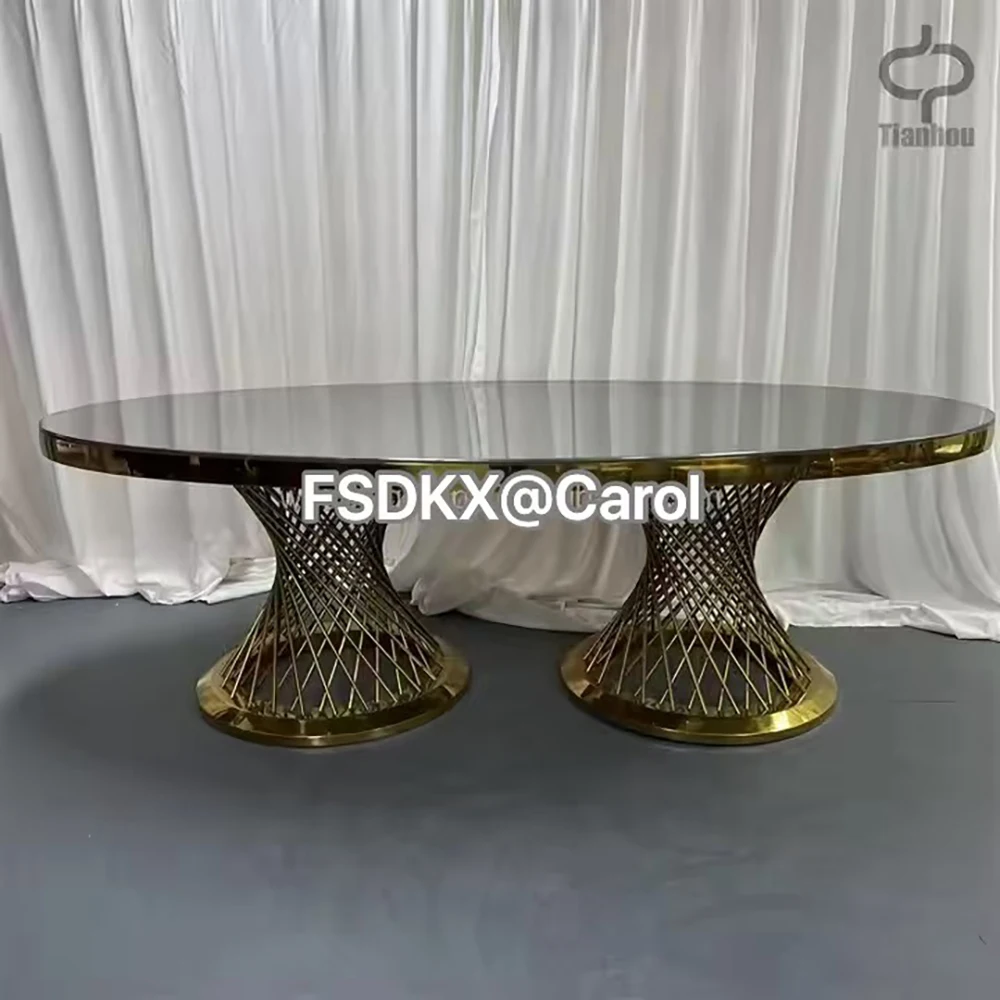 High Quality Wedding Furniture Stainless Steel Mdf Top Dining Table Restaurant Gold Metal Luxury Wedding Table