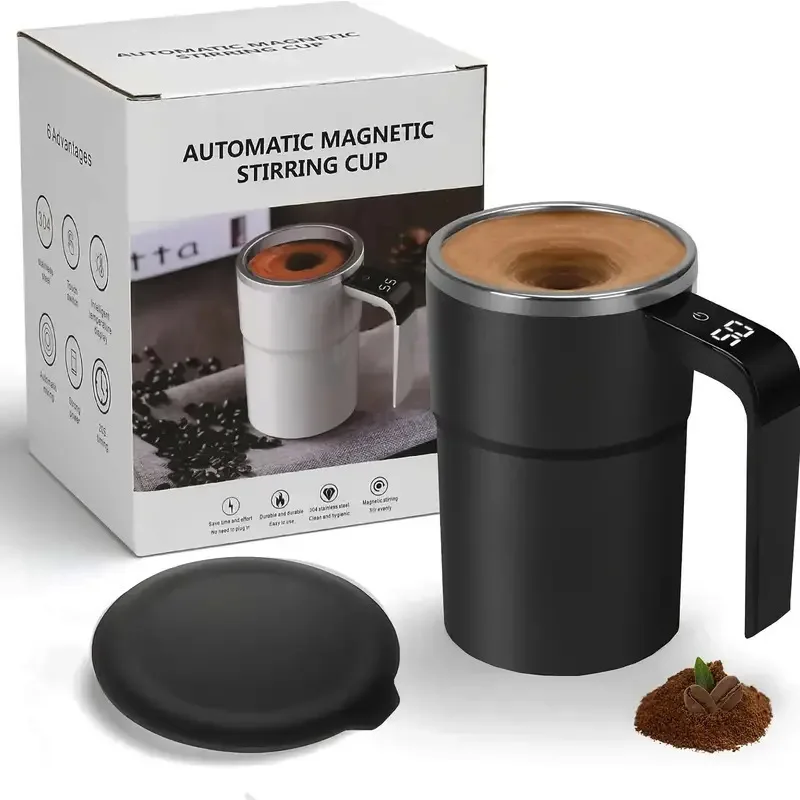 Copo de agitação automática usb 380ml, caneca de café elétrica de aço inoxidável 304, medição inteligente de temperatura, tenda automática