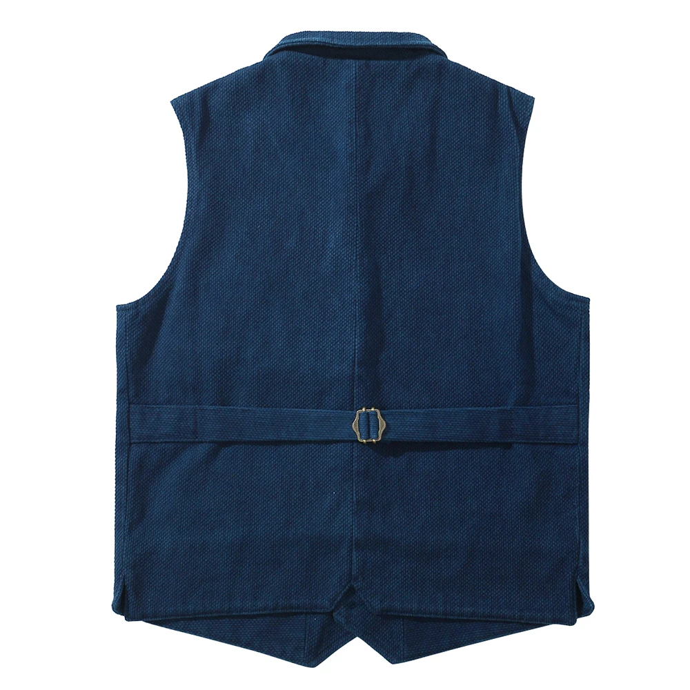 Japanese Vintage Kendo Indigo Jacket Vest Handmade Plant Blue Dyed Notch Lapel Waistcoat Autumn Winter Casual Cardigan Jackets