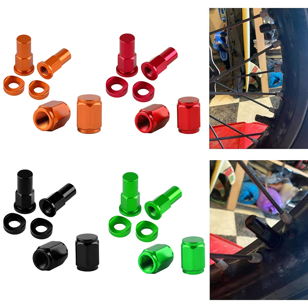 Motorcycle and for Beach Bike Rim Lock Nuts and Bolts Kit with CNC Processed Aluminum Valve Cap Spacer for Standard 8mm x 25mm
