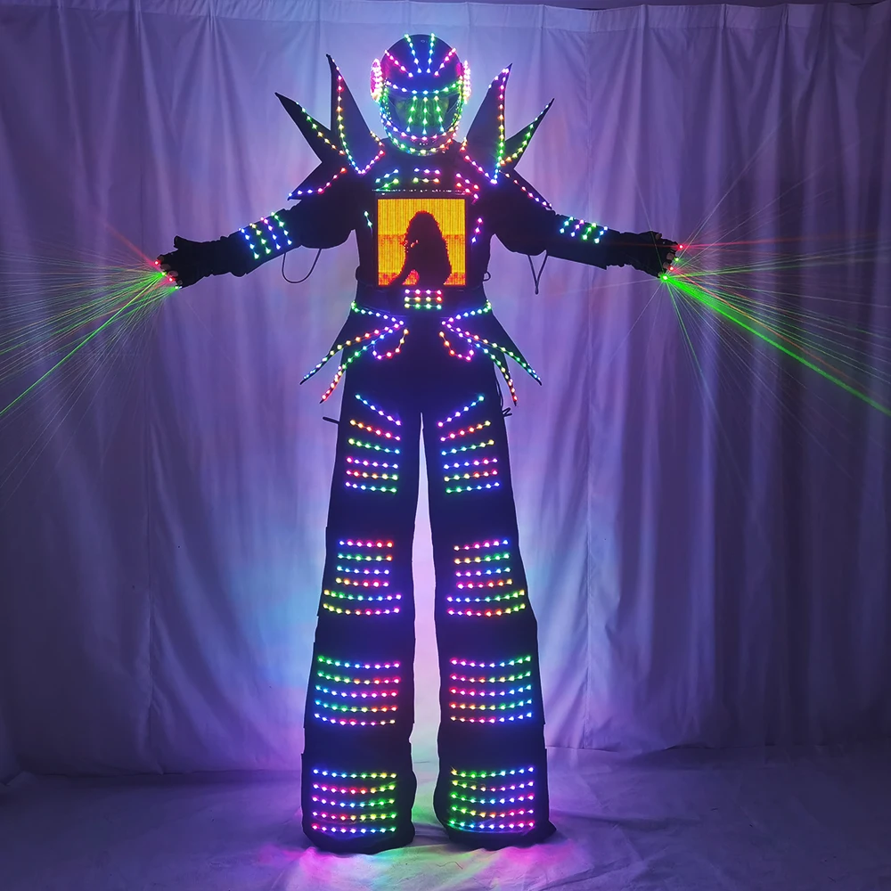 Traje Robô Com Luzes De LED, Colorido, Pixéis Inteligentes, Terno Stilts Walker, Casaco Luminoso, Desempenho De Dança De Palco