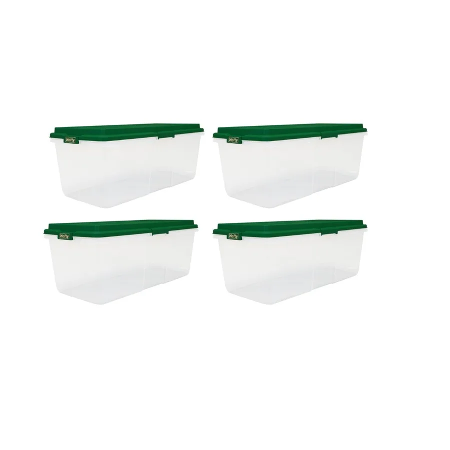 

113 Quart Clear Plastic Latched Christmas Storage Container with HIRISE Green Lid, Stackable Airtight, Ideal for Holiday Decor,