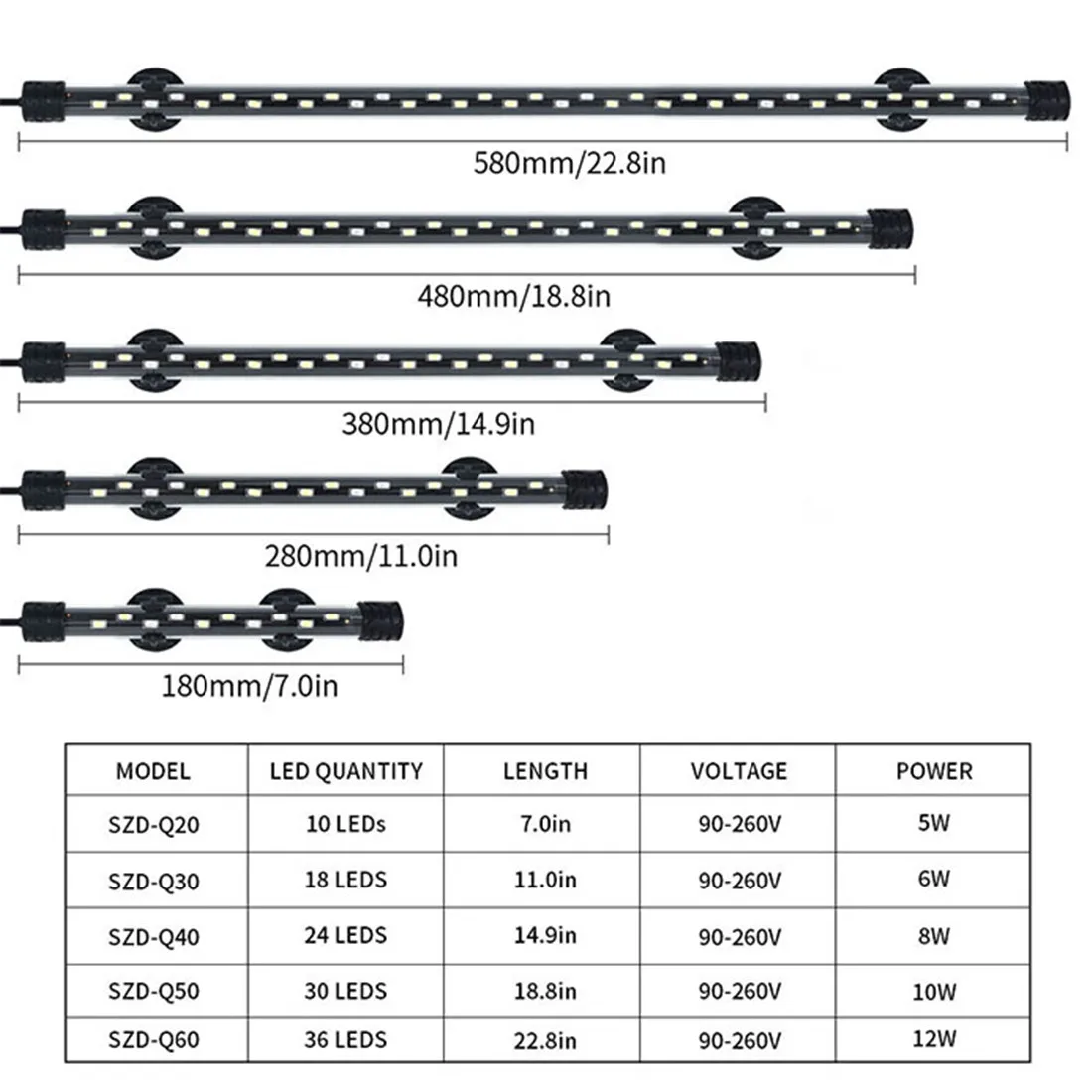 Long Tube Waterproof Submersible LED Aquarium Light,Underwater Full Spectrum Hidden Fish Tank Background Light with Switch