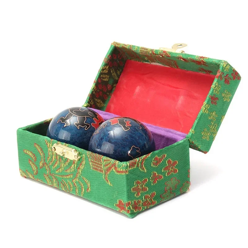 Useful Exercise Stress Ball Hand Wrist Solid 2Pcs Chrome Baoding Ball Chinese Cloisonne Health Massage Ball Gemstone