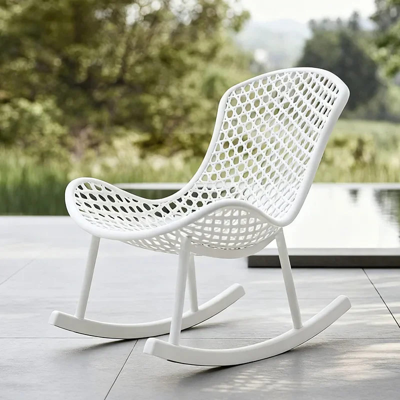 Nordic Hollow Plastic Leisure Chair Stackable Outdoor Rocking Chair Minimalist Home Patio Dining Chair Six Colors Optional