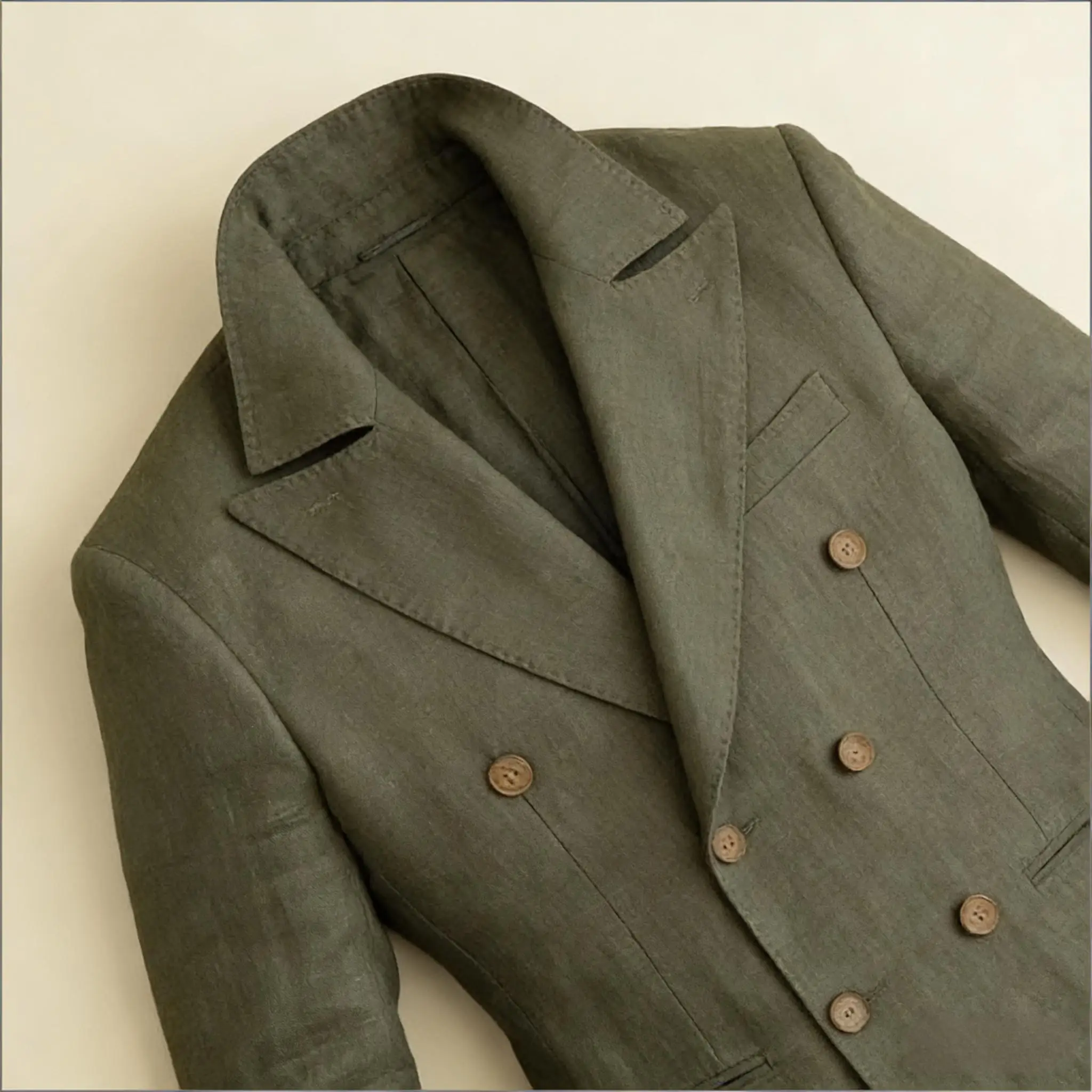 Vintage Men's Linen Blazer Double Breasted Peak Lapel Slim Fit Jacket Breathable Soft Wrinkle Free Business Casual Men Suit Coat image 3