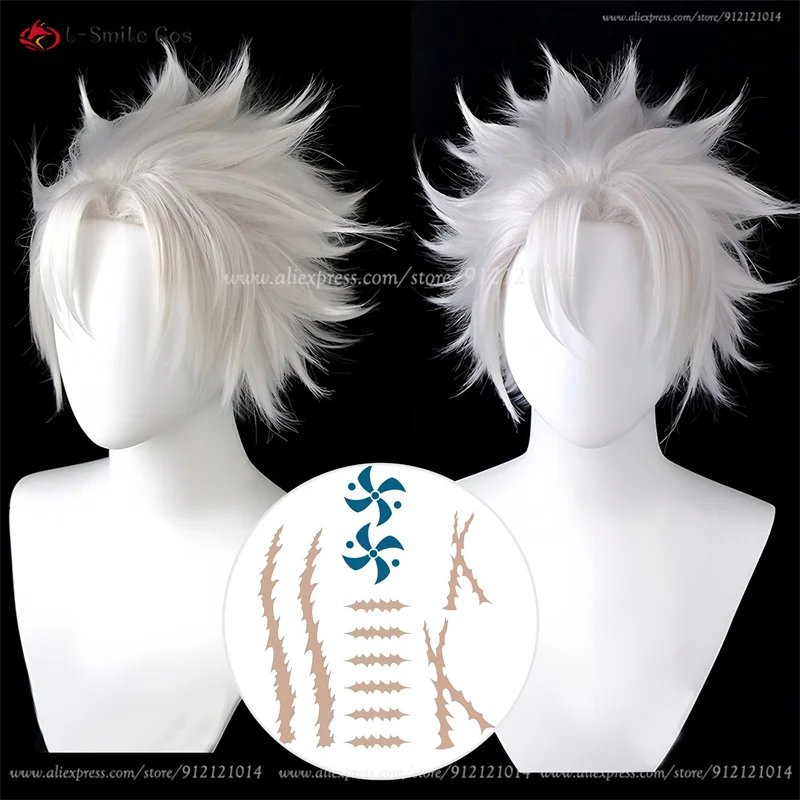 

Shinazugawa Sanemi Cosplay Wig 30cm Silver White Wigs For Men Cosplay Anime Wig Heat Resistant Synthetic Hair Halloween+Wig Cap