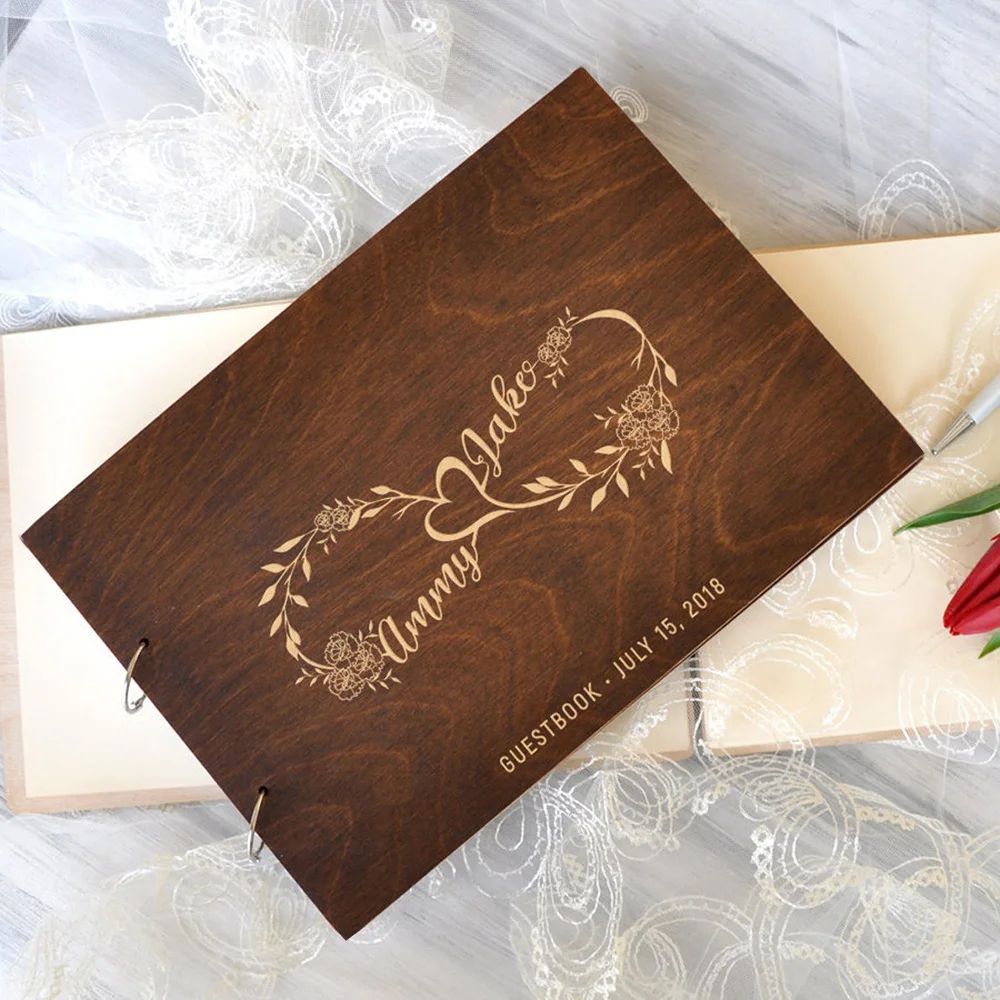 Personalised Wedding Guest Book Party Shower Gift Handmade Wooden Guest Book Photo Album Scrapbook Wedding Keepsake