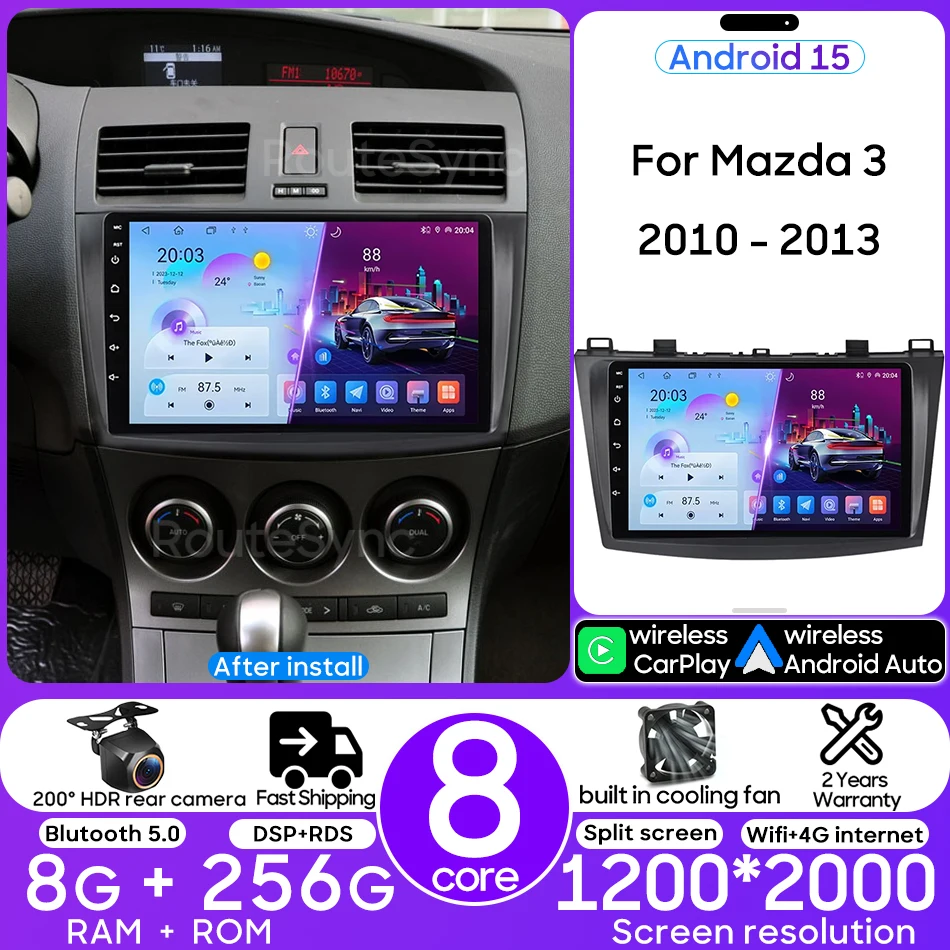 

Android Auto CarPlay For Mazda 3 2010 - 2013 Car Radio Multimedia Video Player Navigation GPS Head Unit Wifi BT DSP NO 2din DVD