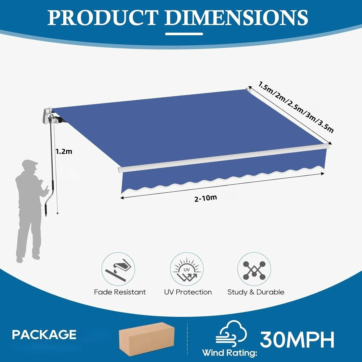 Awning Outdoor Manual Retractable Manually Sunshade Coffee Shop Store Hand Crank Folding Awning