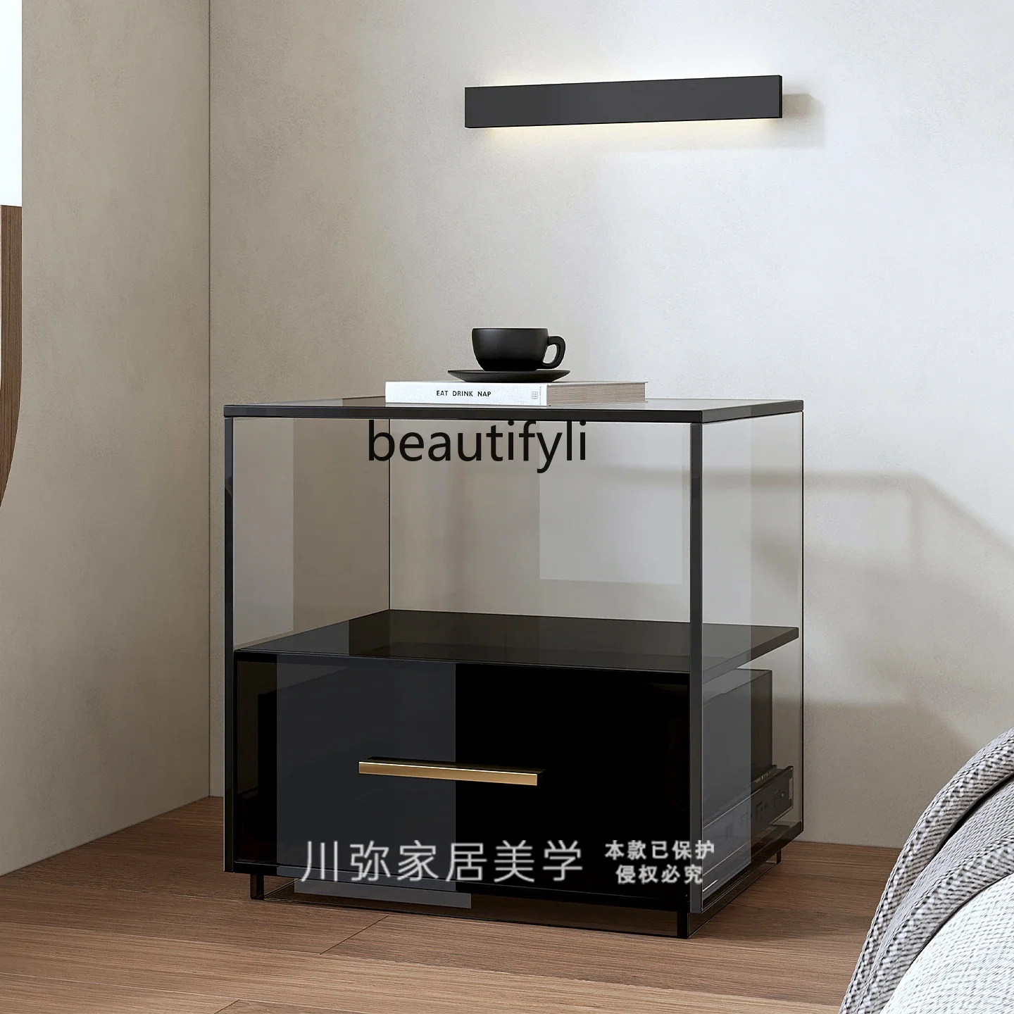 

Acrylic integrated bedside table light luxury American bedroom bedside rack sofa side few3286