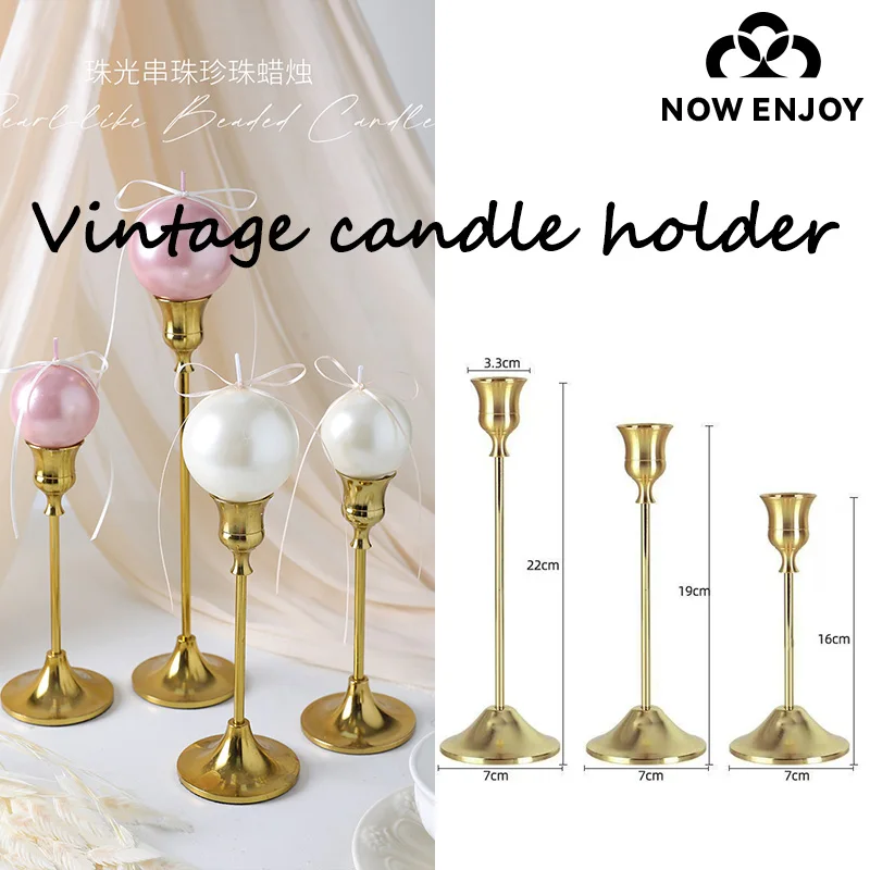 NOW ENJOY Vintage Elegant Metal  Set of 3 Tabletop Candle Holders, Suitable for Wedding Anniversary, Home and Hotel Decoration