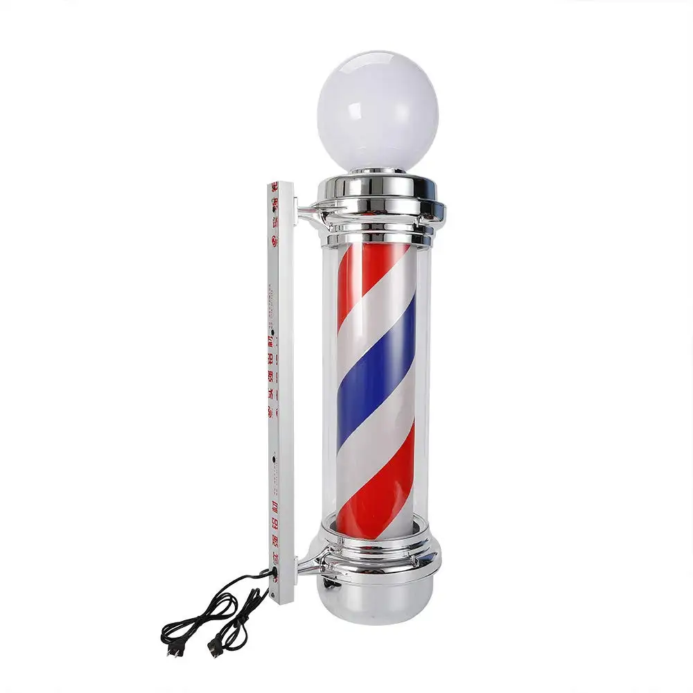 Barber Pole LED Globe Light, LED Modern Style Barber Pole Light Wall Mounted Waterproof Spinning Red Blue White LED Strip