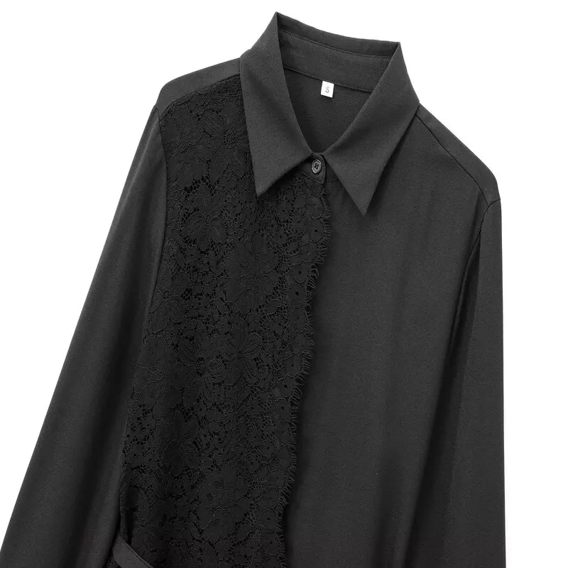 

Autumn Winter New Arrival Women's irt Ele Versatile Color Blo Lace Long Sve Turn Collar Faionable Busin Casual