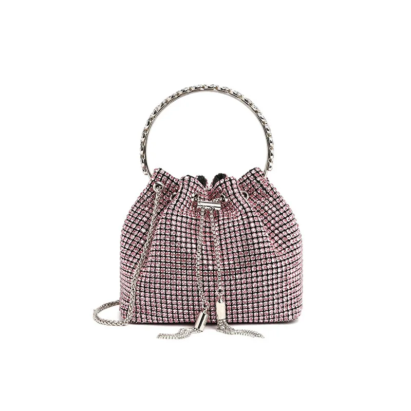 

Модная женская сумка-клатч с цепочкой, полностью инкрустированная стразами, в форме ведра, на одно плечо, через плечо, с бахромой