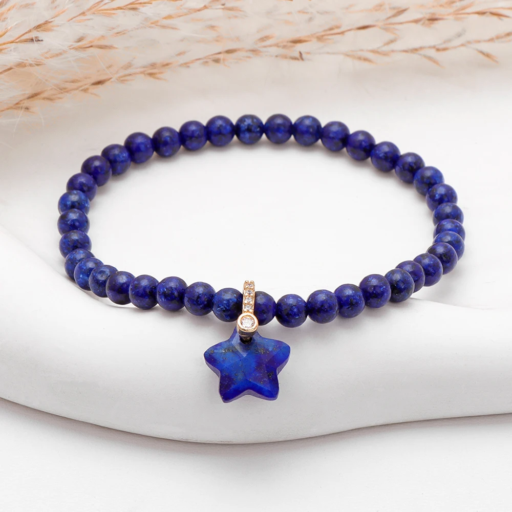 4mm Labradorite Beads Star Charm Bracelets For Women Men Natural Stone Tiger Eye Rose Quartzs Elastic Bracelet Fashion Jewelry