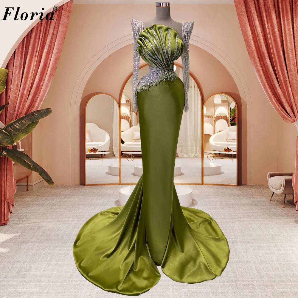 2023 Modest Arabic Evening Dresses Crystals Wedding Party Dresses Robes De Soirée Long Sleeves Beaded Awards Ceremony Dresses