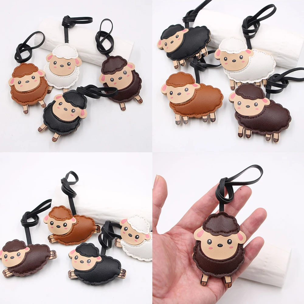 Cute Cartoon Sheep Shaped PU Leather Bag Charm Exquisite Stitching Perfect For Backpacks Handbags Keys Decoration
