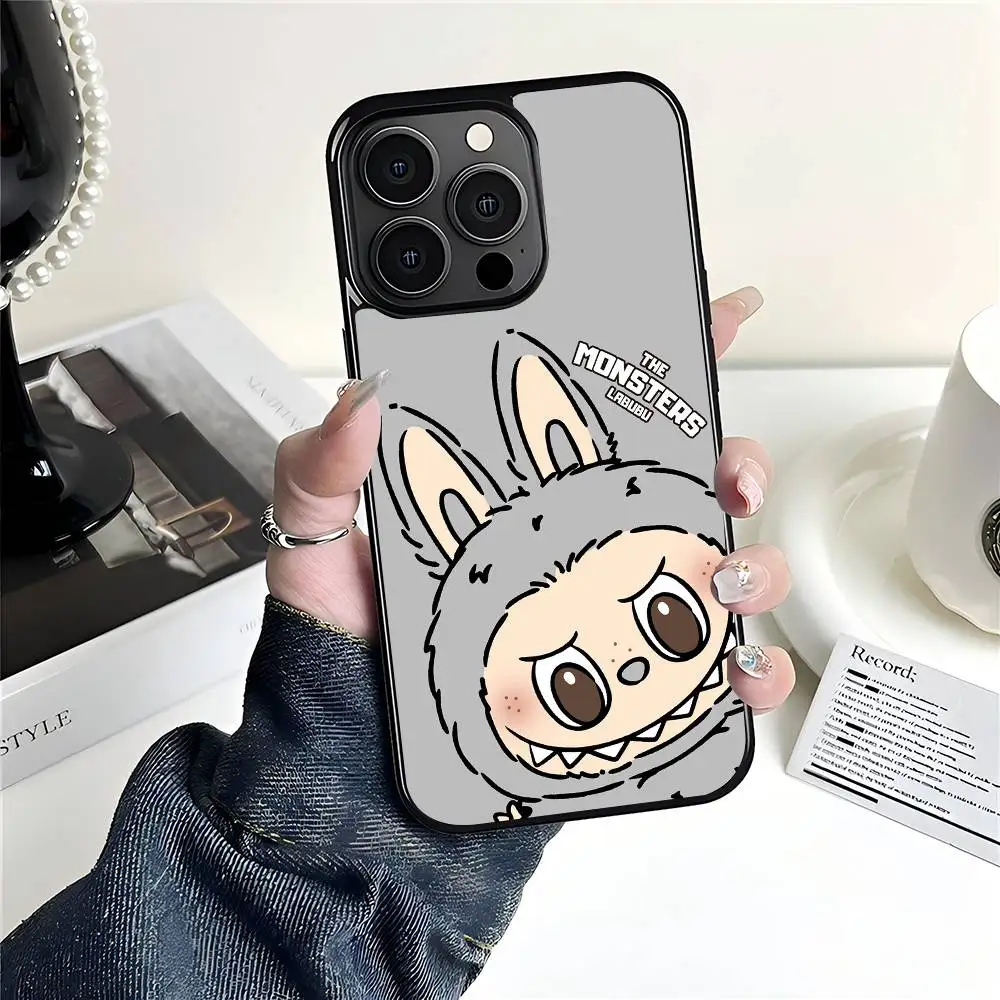 Niedliche Cartoon L-LABUBU graue Handyhülle für iPhone 17 Air 16 15 14 Pro …