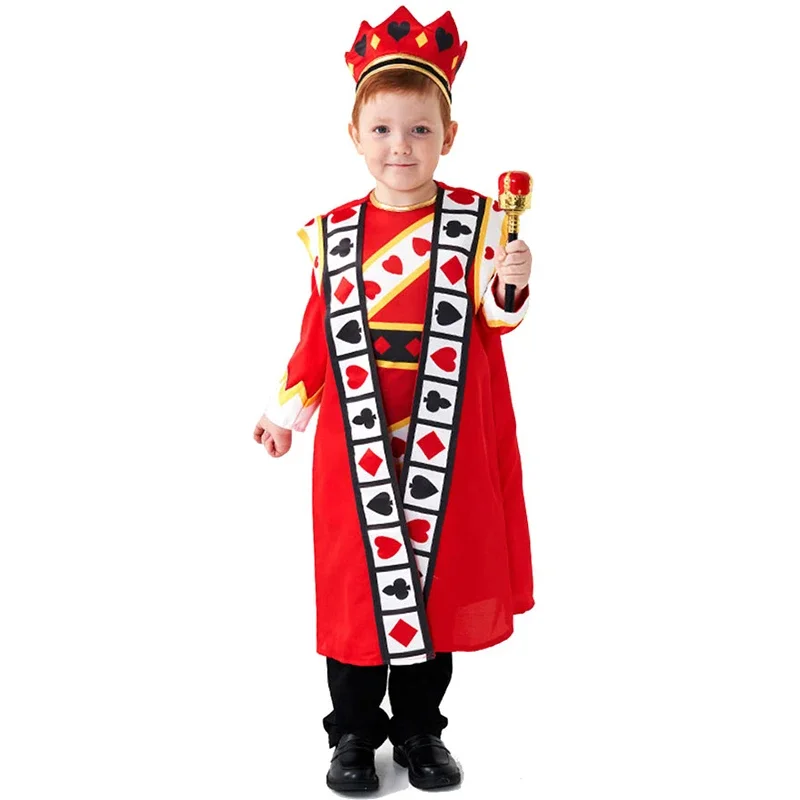 Halloween King Of Hearts Costume Kids King Hearts Costume Cosplay Hearts Playing Card Poker Card Costume for Boys King Set