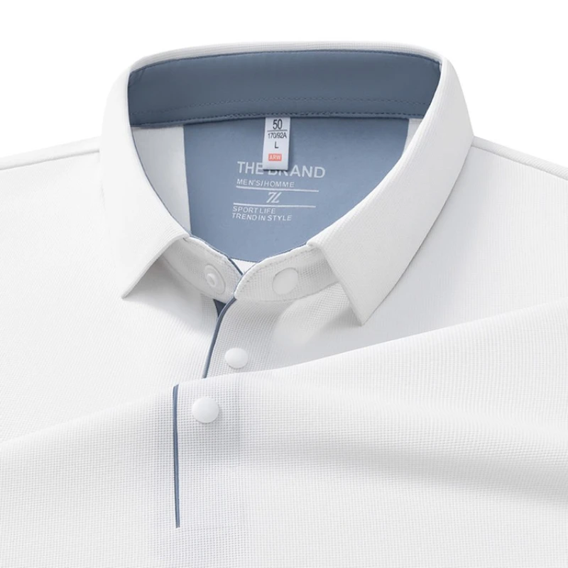 

Мужская бесшовная рубашка-поло с контрастной отделкой — антибактериальная и без морщин ​ Однотонная футболка с длинными рукавами Daily Essential Business