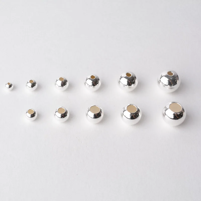 2mm-20mm Solid 925 Sterling Silver Beads for jewelry making, S925 silver balls to make bracelets and necklaces.