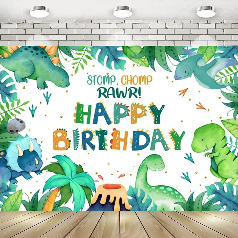 

Dinosaur Cartoon Watercolor Happy Birthday Party Photography Backdrop Background Banner Decoration Baby Shower
