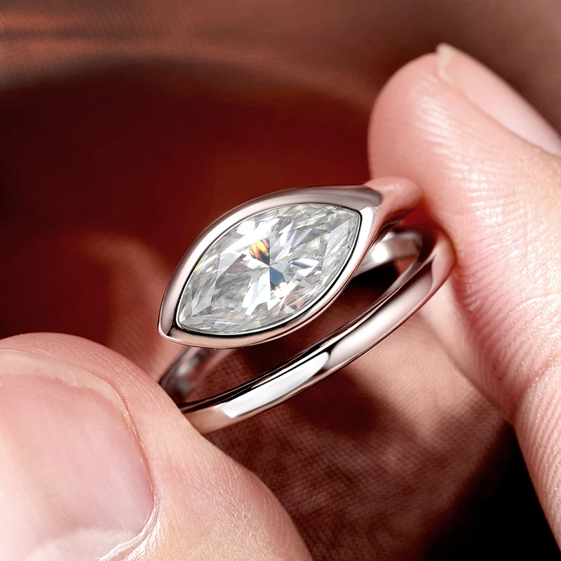 Smyoue 0.5-2CT Marquise Cut Moissanite Rings for Women Lab Diamond Solitaire Wedding Band Girls 925 Sterling Silver Jewelry Fine