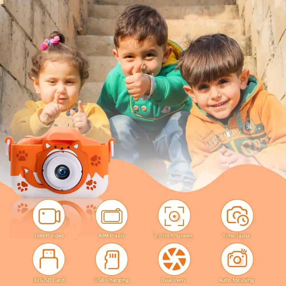 Appareil photo numérique mignon pour enfants, écran HD 4000W, chargeur USB, jeu intégré, antichoc, silicone, cadeau pour enfants