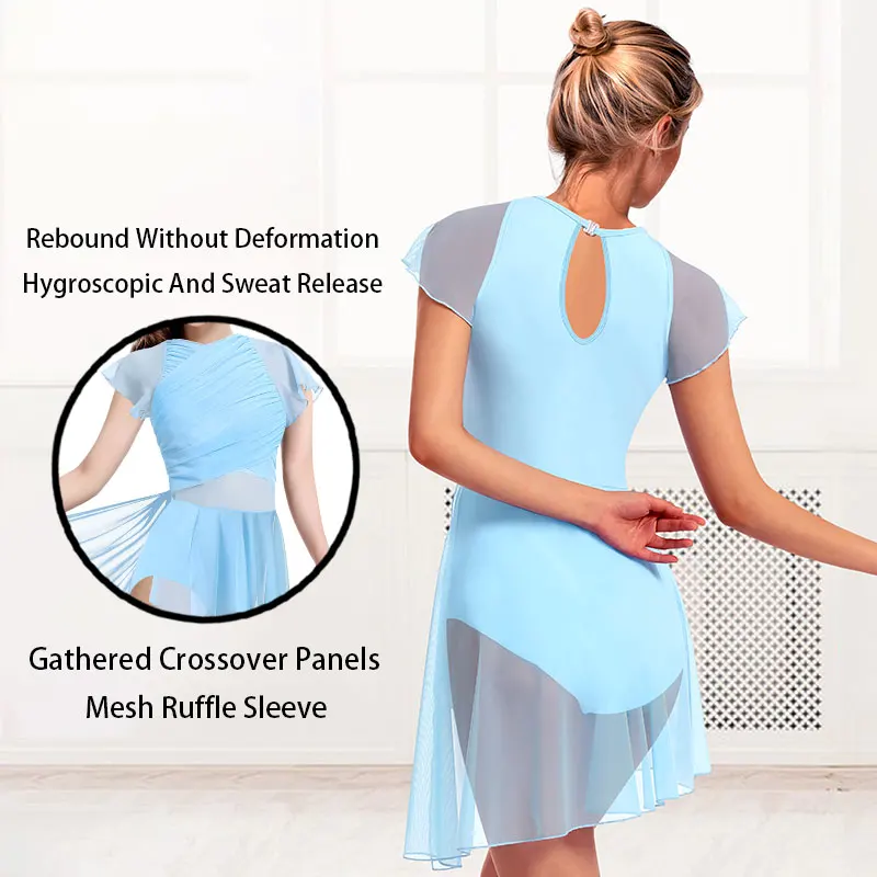 المرأة غنائية الحديثة فستان رقص الباليه غير المتماثلة عالية منخفضة شبكة متجنب وقطرة الماء الجوف الظهر ملابس رقص المعاصرة