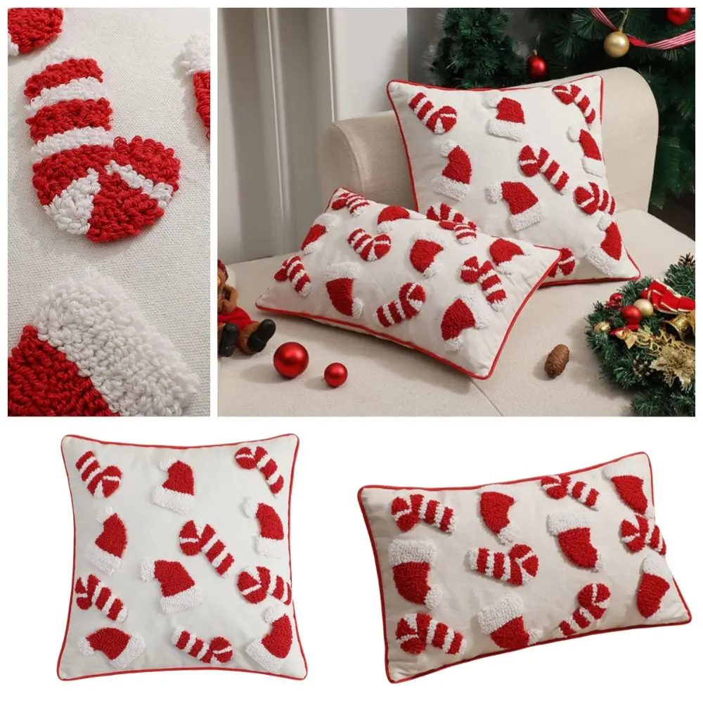 

Washable Christmas Classical Pillow Cover Tufted Decorative Cushion Case Sofa Accessories Red White Pillowcase for Indoor Party