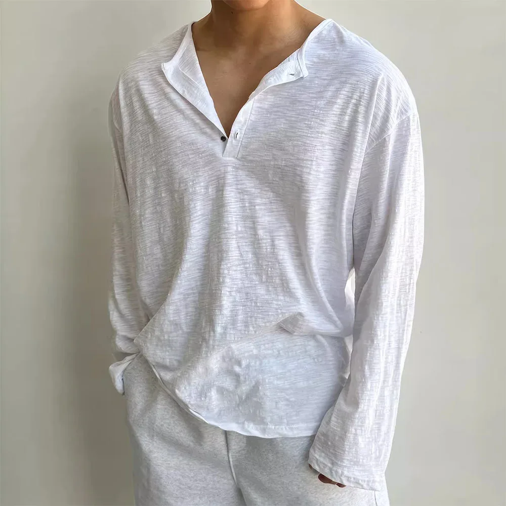 Baumwolle männer Langarm T-shirts für Männer Blusen Koreanische Trend Harajuku Lose T Shirts Frühling Herbst Bodenbildung Shirts Weiche – Detail 4