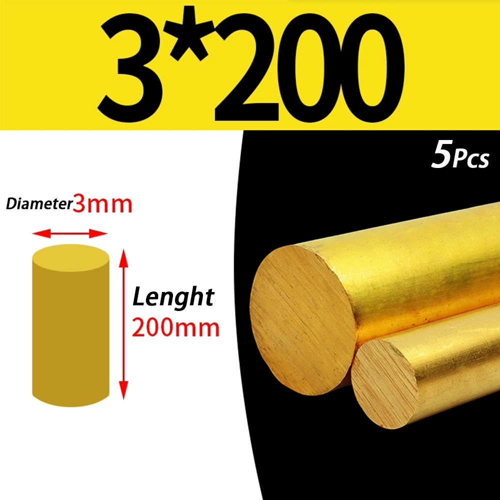 1-5Pcs H59 Brass Round Bars Solid Rods Dia 3mm 5mm 6mm 7/8/9 10/12/14/16/28/30/32/40mm~50mm Length 100/150/200/250/300/400/500mm