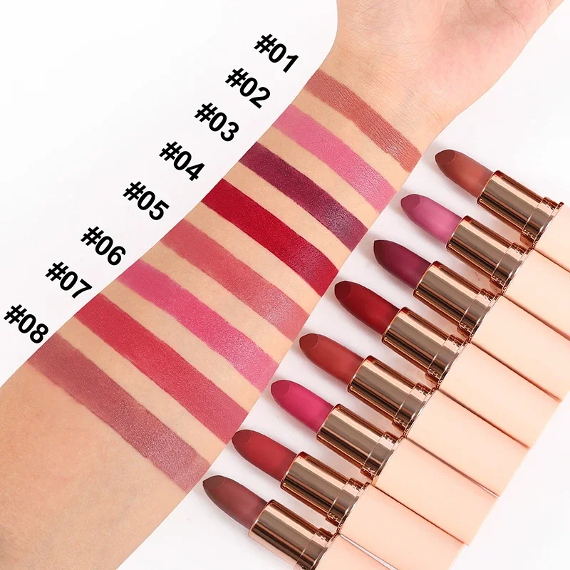 Deep Red Matte ลิปสติก 6 สีกันน้ํา Non-stick Cup Lip Balm แต่งหน้า Dark สีแดงลิปสติกกํามะหยี่ง่ายสีริมฝีปากเครื่องสําอาง