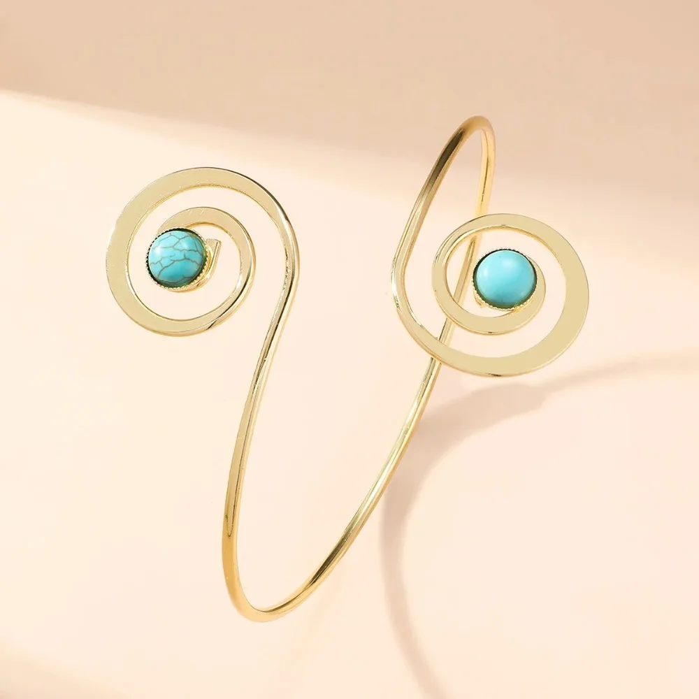 قابل للتعديل سبيكة الذراع الكفة الفيروز المعصم ملحق واسعة مفتوحة الذراع الكفة مبالغ فيها الذراع سلسلة البوهيمي سوار الفتيات #3