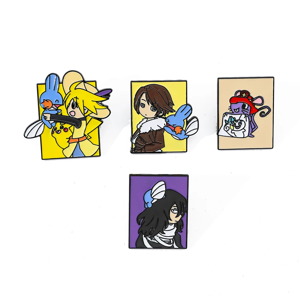 The Cartoon Anime Pokémon Broche para Meninos, Pikachu Esmalte Pin, Mochila Roupas, Acessórios para Emblema de Metal, Gi, 4 Pcs